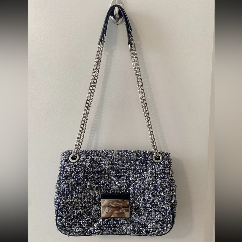 Chic Blue Tweed Shoulder Bag